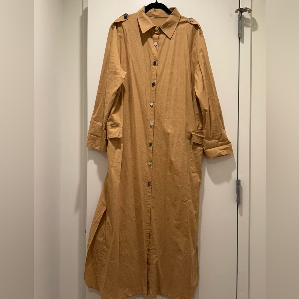 Chic Tan maxi dress with Button-Up Front